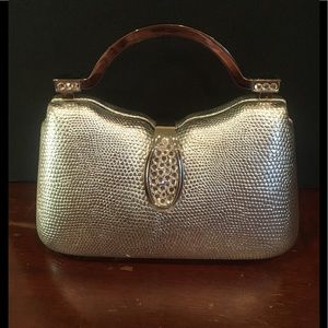 Shiny silver clutch with rhinestone& silver chain